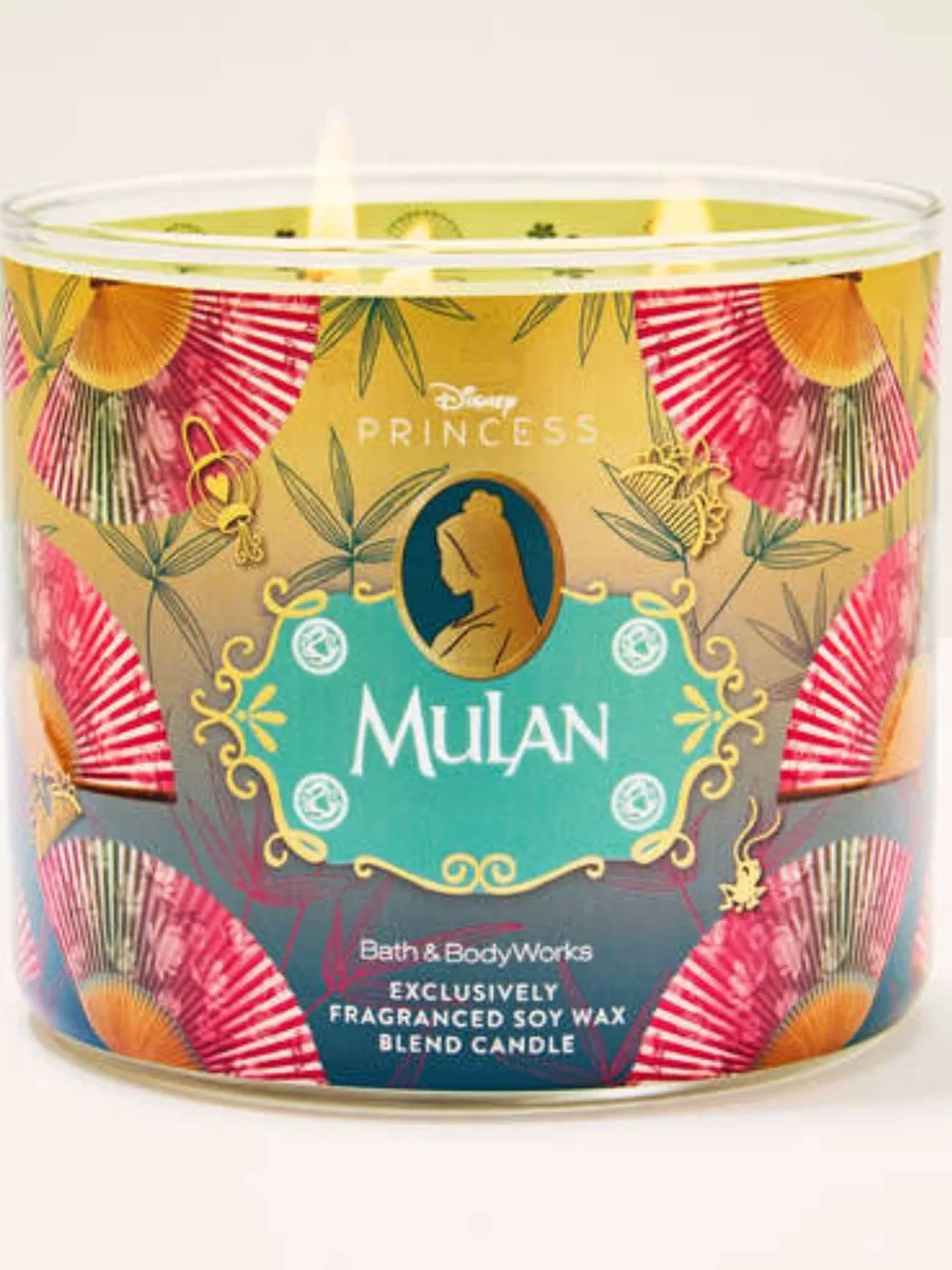 Bath & Body Works Disney Princess Mulan Floral Decorative Candle -Teal & Gold
